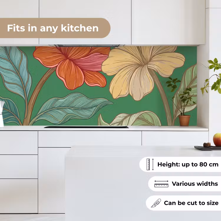 Kitchen Wall Splashback - Flowers - Greenery - Illustration - Bloemen - Groen - Illustratie keuken achterwand 2 middel