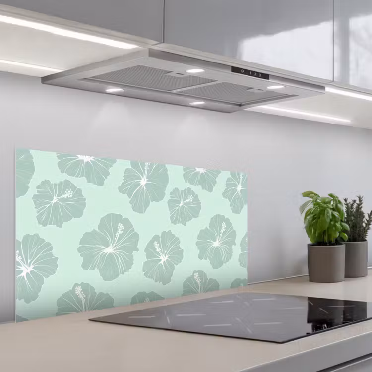 Bloemen - Hibiscus - Mint keuken achterwand spatscherm middel 899 -3d_schuin