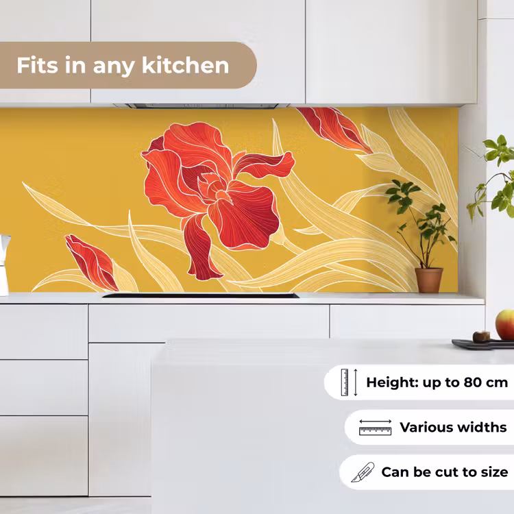 Kitchen Wall Splashback - Flowers - Illustration - Red - Bloemen - Illustratie - Rood keuken achterwand 2 middel