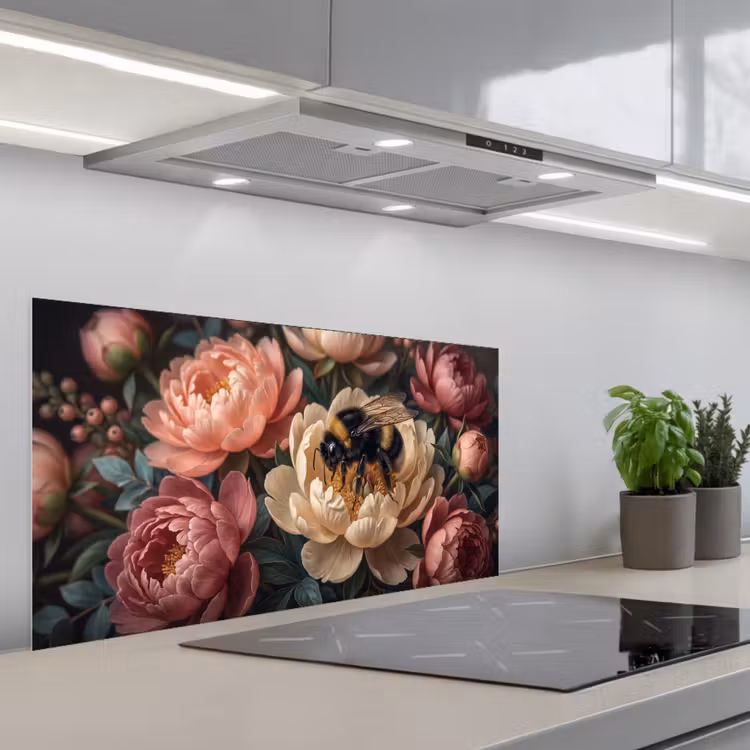Bloemen - Insect - Natuur - Roze keuken achterwand spatscherm middel -3d_schuin