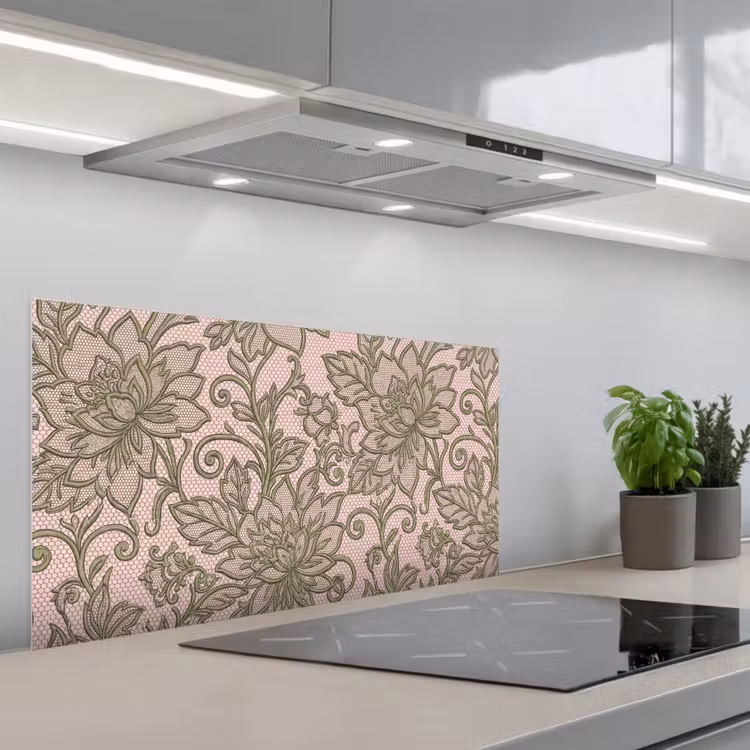Bloemen - Kant - Patroon - Klassiek - Groen keuken achterwand spatscherm middel -3d_schuin