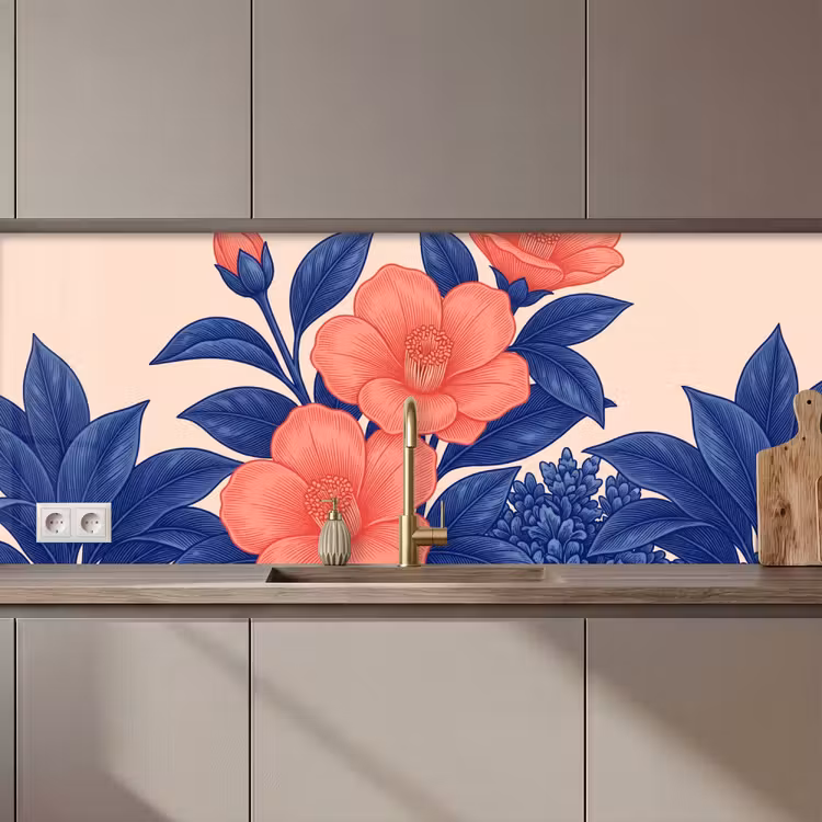 Kitchen Wall Splashback - Flowers - Leaves - Botanical - Bloemen - Bladeren - Botanisch keuken achterwand 2 middel zz_3dshopping