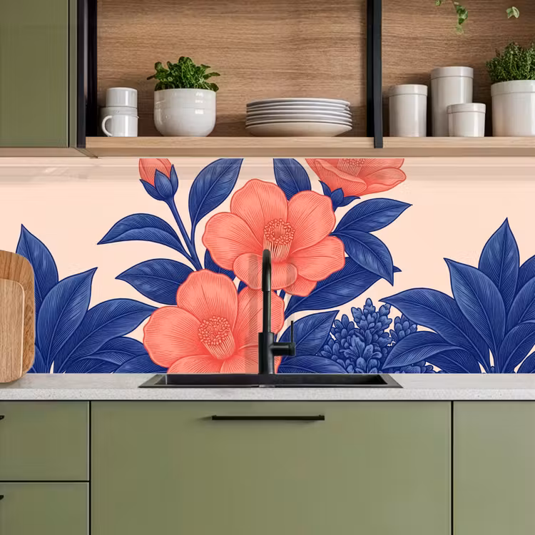 Kitchen Wall Splashback - Flowers - Leaves - Botanical - Bloemen - Bladeren - Botanisch keuken achterwand 2 middel
