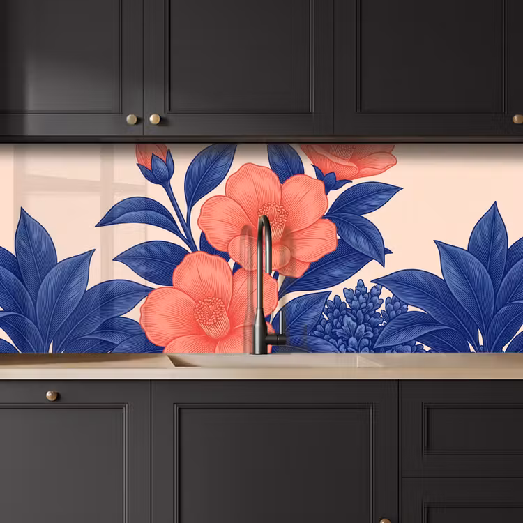 Kitchen Wall Splashback - Flowers - Leaves - Botanical - Bloemen - Bladeren - Botanisch keuken achterwand 2 middel