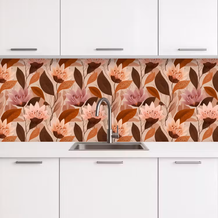 Bloemen - Bladeren - Bruin keuken achterwand 2 groot 857 -3d