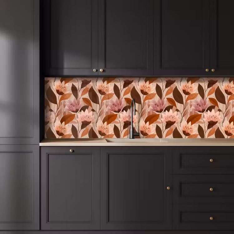 Bloemen - Bladeren - Bruin keuken achterwand 2 groot 857 -sfeer1