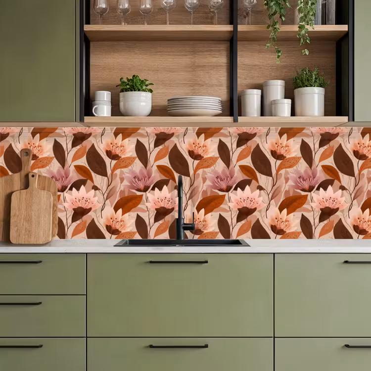 Bloemen - Bladeren - Bruin keuken achterwand 2 groot 857 -sfeer3