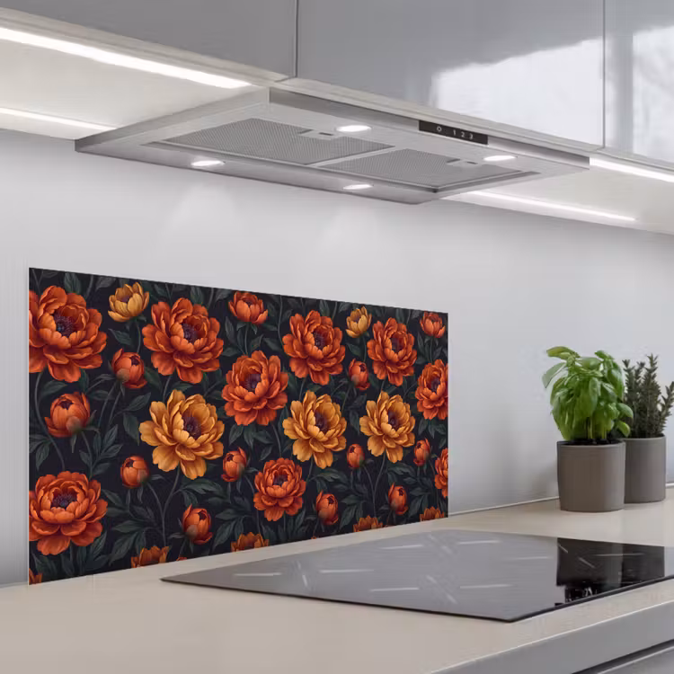 Bloemen - Bladeren - Natuur - Modern - Oranje keuken achterwand spatscherm middel -3d_schuin