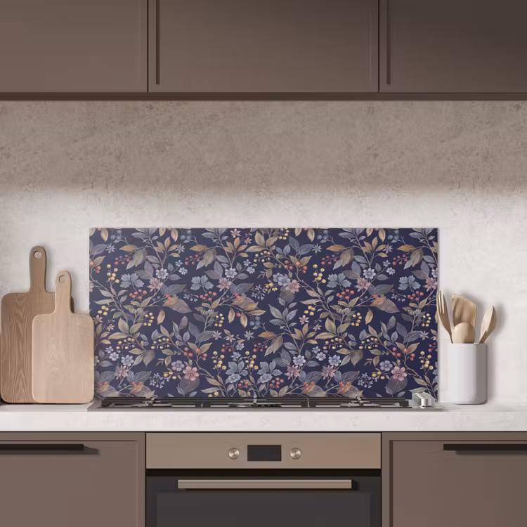Bloemen - Bladeren - Patroon - Botanisch - Donkerblauw keuken achterwand spatscherm middel -sfeer2