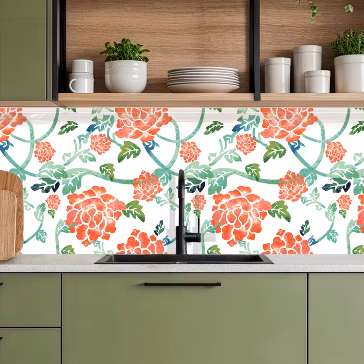 Bloemen - Bladeren - Patronen - Waterverf keuken achterwand 2 middel 871 -sfeer3