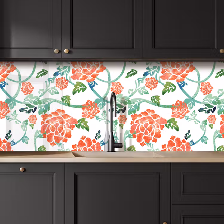 Bloemen - Bladeren - Patronen - Waterverf keuken achterwand 2 middel 871 -sfeer1