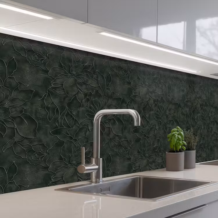 Bloemen - Lijnen - Groen keuken achterwand 2 groot 857 -3d_schuin