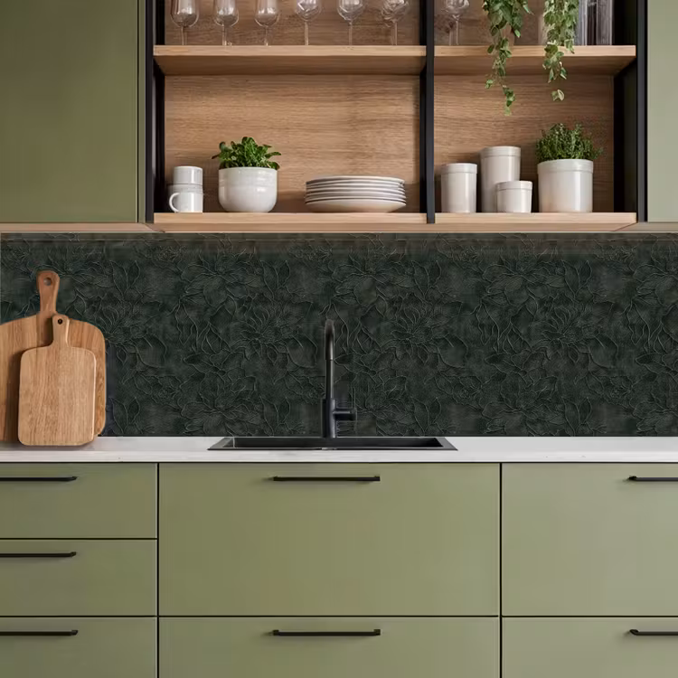 Bloemen - Lijnen - Groen keuken achterwand 2 groot 857 -sfeer3