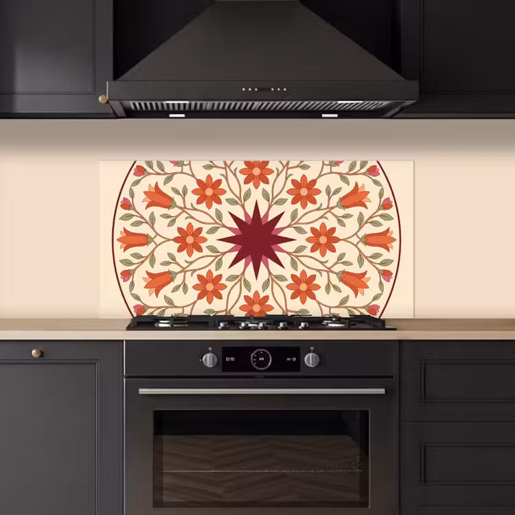 Bloemen - Mandala - Decoratief - Rood keuken achterwand spatscherm middel -sfeer1