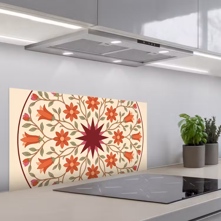 Bloemen - Mandala - Decoratief - Rood keuken achterwand spatscherm middel -3d_schuin