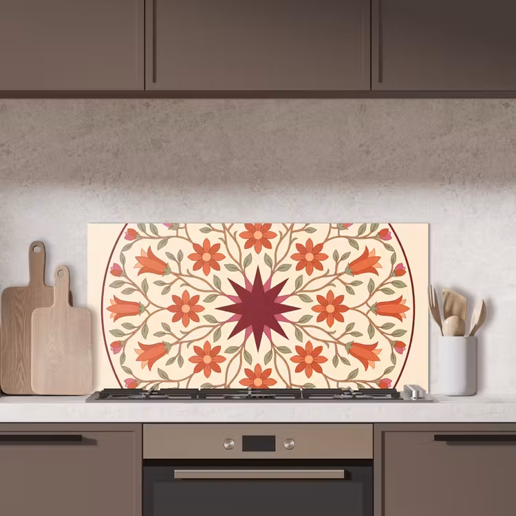Bloemen - Mandala - Decoratief - Rood keuken achterwand spatscherm middel -sfeer2