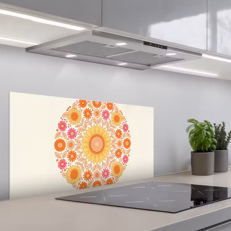 Bloemen - Mandala - Patroon - Kleurrijk keuken achterwand spatscherm middel -3d_schuin