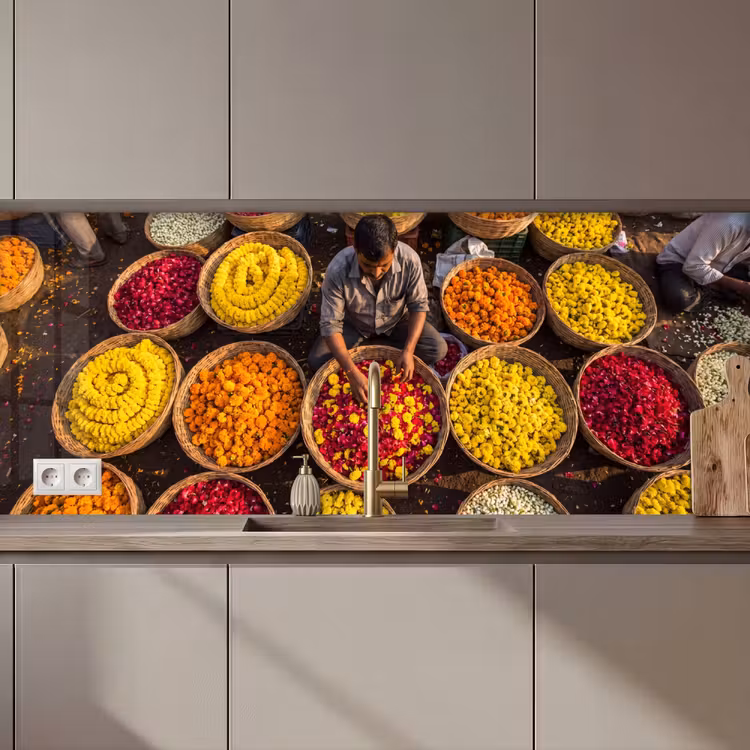 Kitchen Wall Splashback - Flowers - Market - Colorful - Bloemen - Markt - Kleurrijk keuken achterwand 2 middel zz_3dshopping