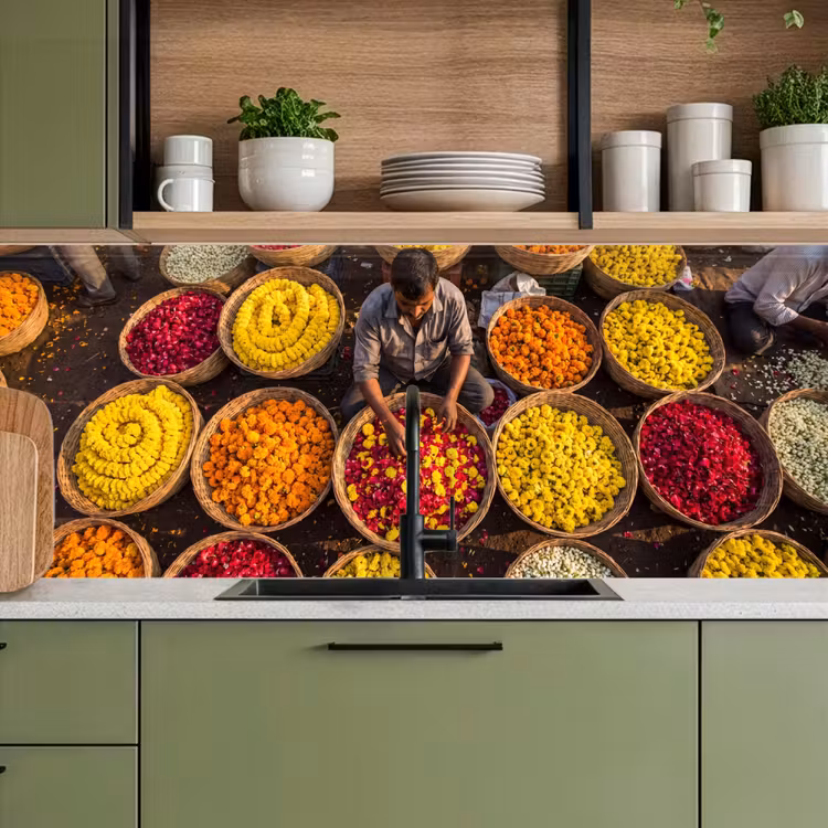 Kitchen Wall Splashback - Flowers - Market - Colorful - Bloemen - Markt - Kleurrijk keuken achterwand 2 middel