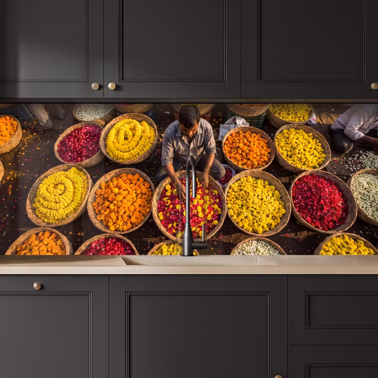 Kitchen Wall Splashback - Flowers - Market - Colorful - Bloemen - Markt - Kleurrijk keuken achterwand 2 middel