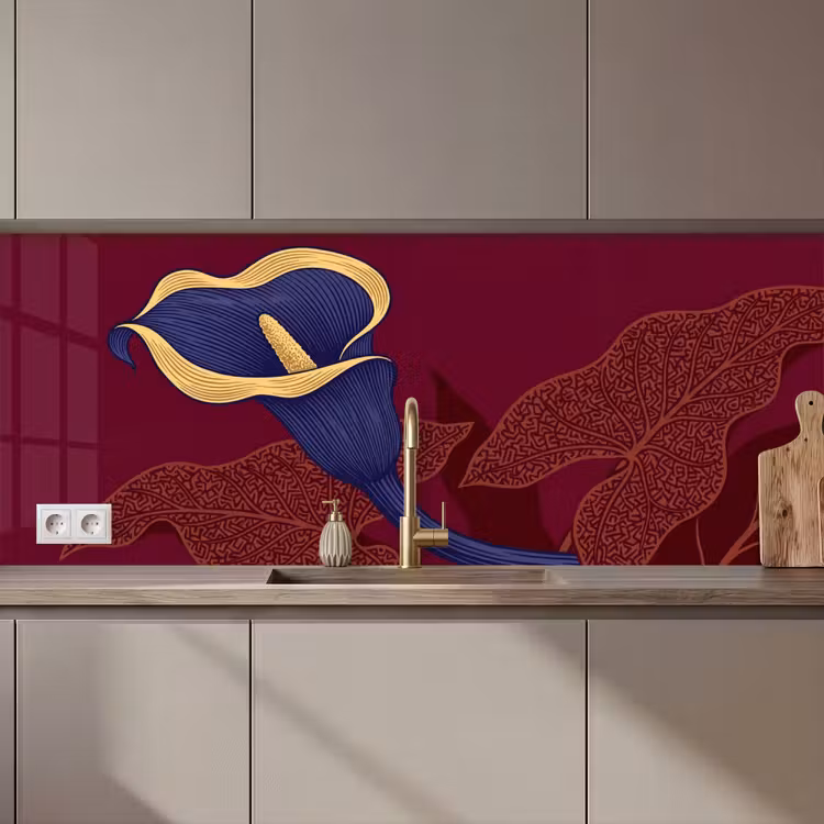Kitchen Wall Splashback - Flowers - Modern - Purple - Bloemen - Modern - Paars keuken achterwand 2 middel zz_3dshopping