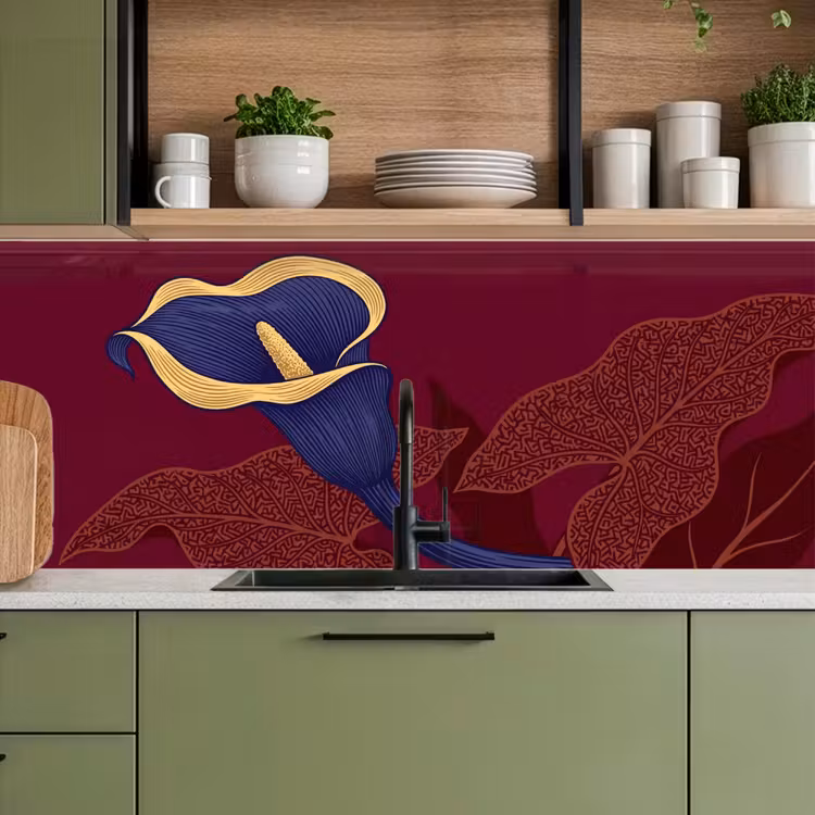 Kitchen Wall Splashback - Flowers - Modern - Purple - Bloemen - Modern - Paars keuken achterwand 2 middel