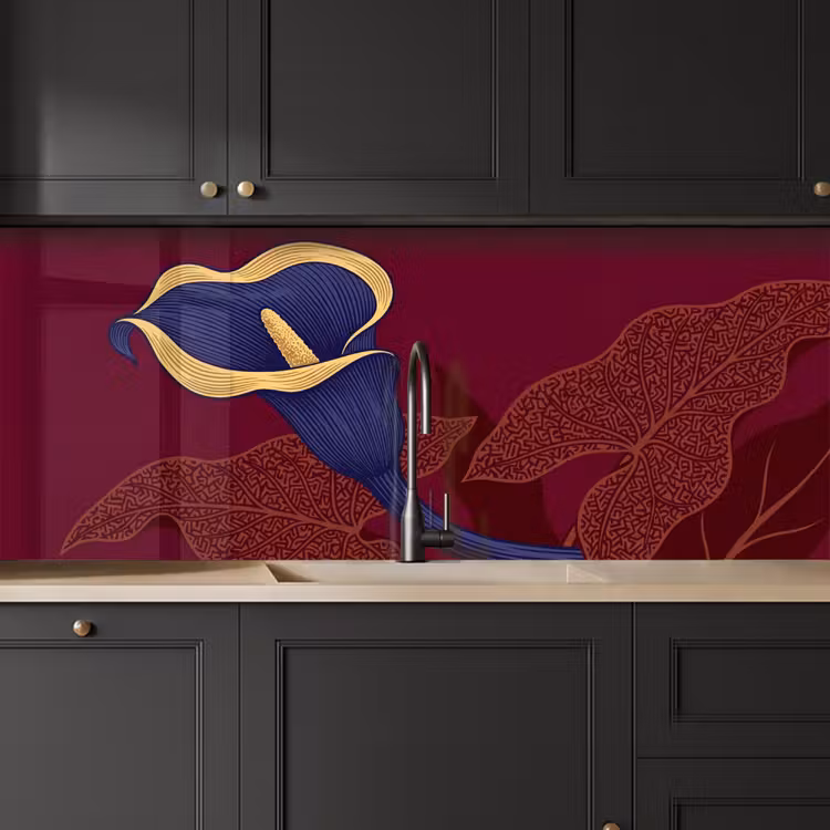 Kitchen Wall Splashback - Flowers - Modern - Purple - Bloemen - Modern - Paars keuken achterwand 2 middel