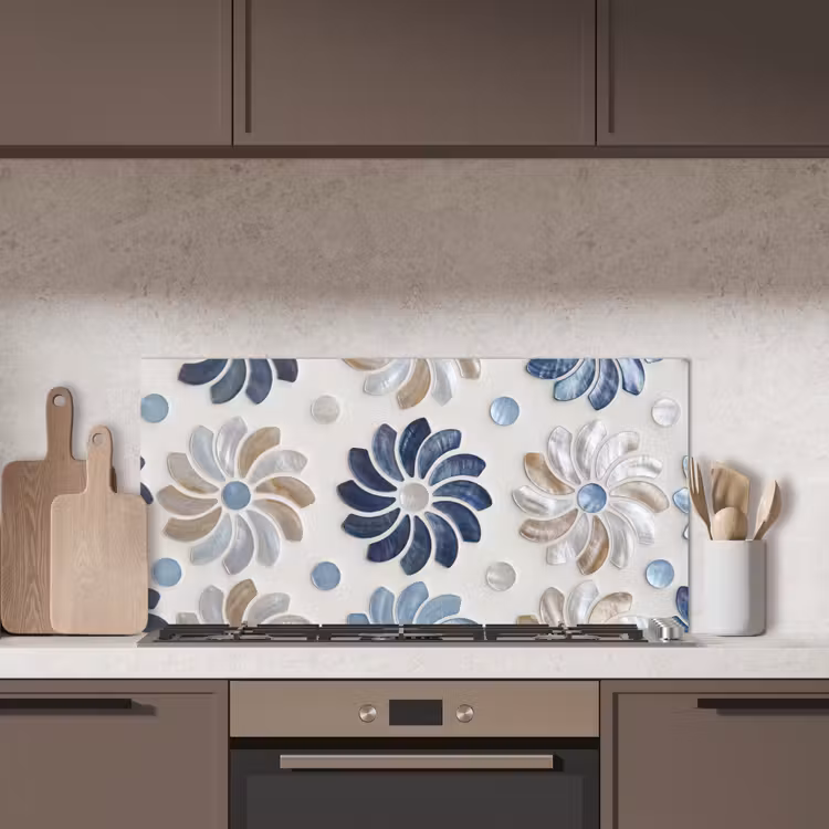 Bloemen - Parelmoer - Abstract - Patroon - Blauw keuken achterwand spatscherm middel -sfeer2