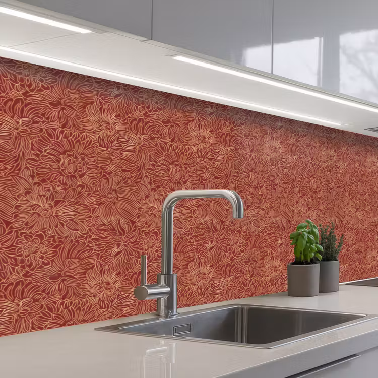 Bloemen - Motief - Rood keuken achterwand 2 groot 857 -3d_schuin