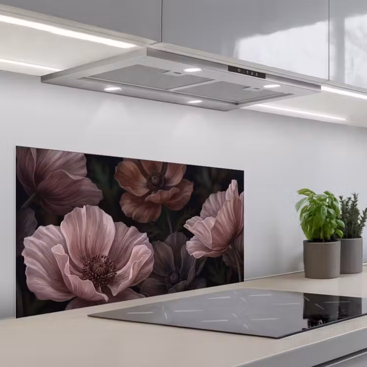 Bloemen - Natuur - Roze - Donker - Modern keuken achterwand spatscherm middel -3d_schuin