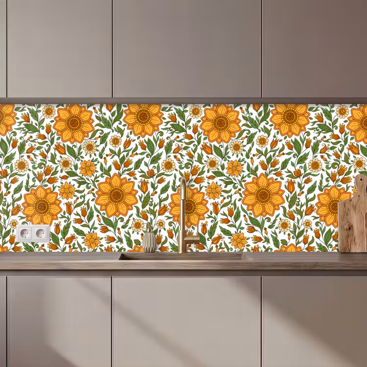 Bloemen - Oranje - Design keuken achterwand 2 middel 871 zz_3dshopping