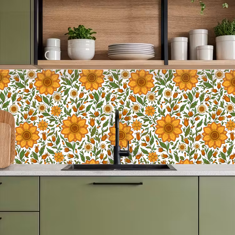 Bloemen - Oranje - Design keuken achterwand 2 middel 871 -sfeer3