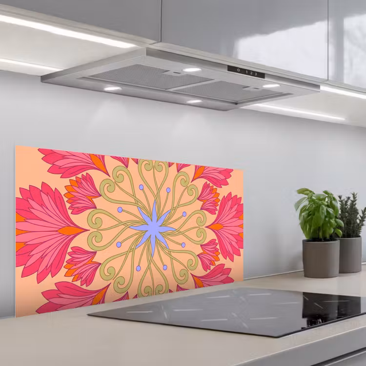 Bloemen - Patroon - Abstract - Roze - Decoratief keuken achterwand spatscherm middel -3d_schuin