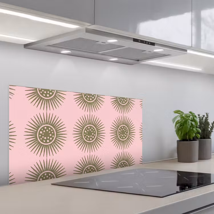 Bloemen - Patroon - Abstract - Roze - Groen keuken achterwand spatscherm middel -3d_schuin