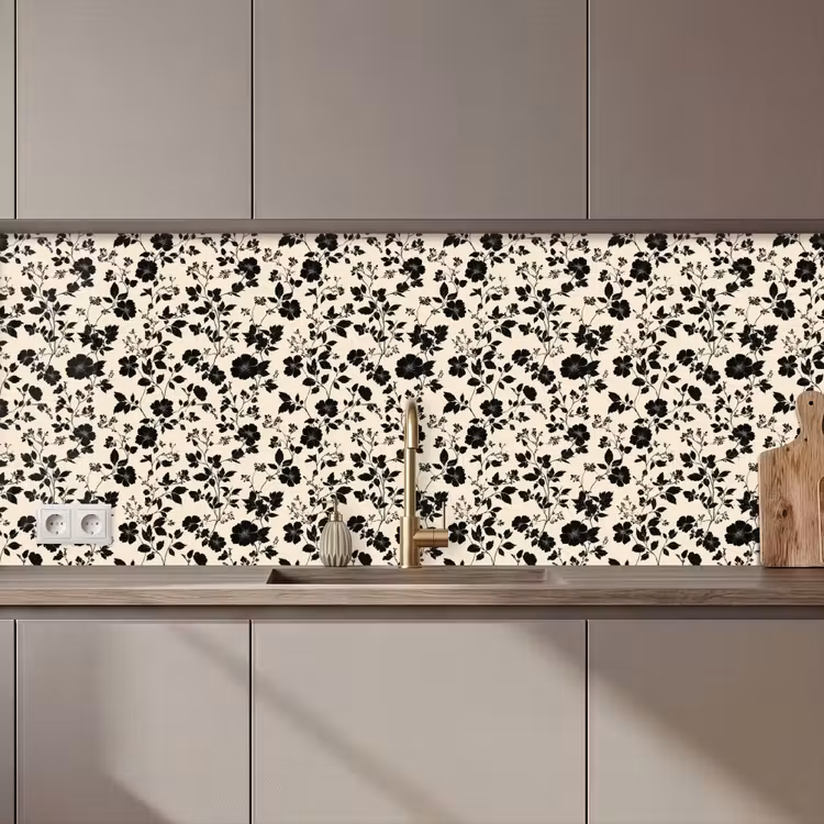 Bloemen - Dessin - Zwart keuken achterwand 2 middel 871 zz_3dshopping