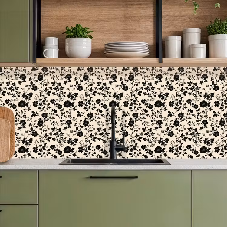 Bloemen - Dessin - Zwart keuken achterwand 2 middel 871 -sfeer3