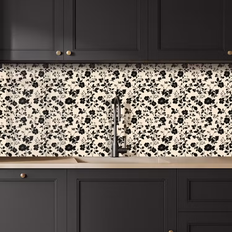 Bloemen - Dessin - Zwart keuken achterwand 2 middel 871 -sfeer1