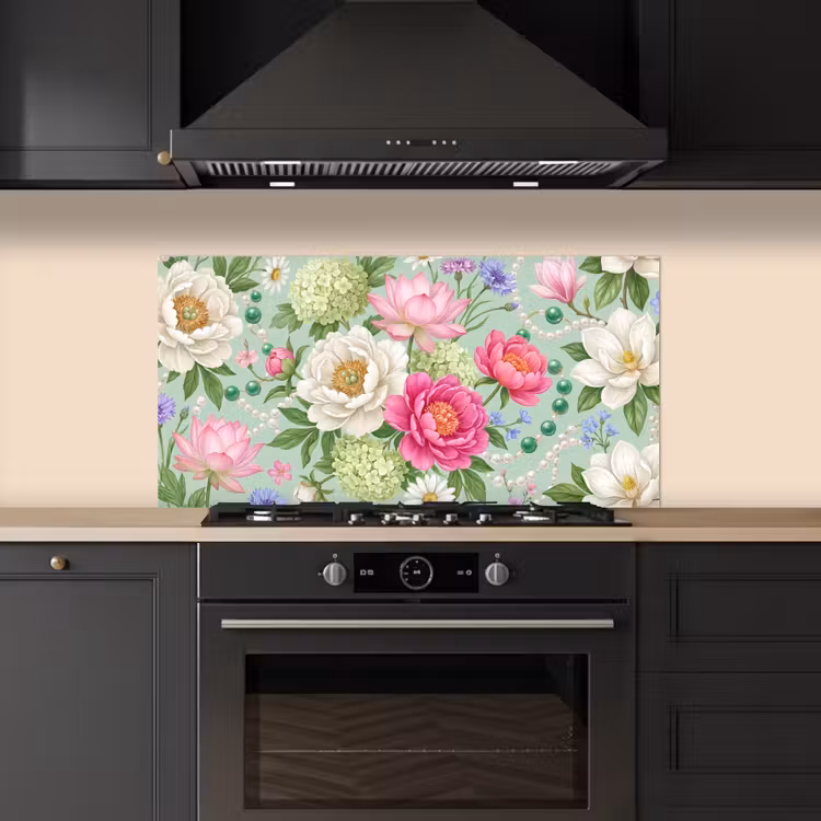 Bloemen - Patroon - Botanisch - Groen keuken achterwand spatscherm middel -sfeer1