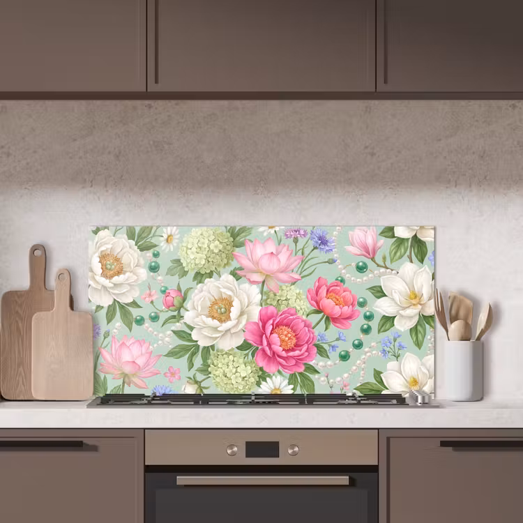 Bloemen - Patroon - Botanisch - Groen keuken achterwand spatscherm middel -sfeer2