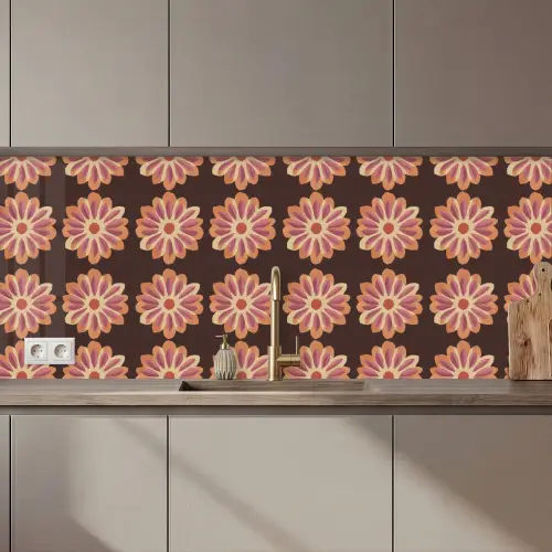 Bloemen - Patroon - Bruin keuken achterwand 2 middel 871 zz_3dshopping