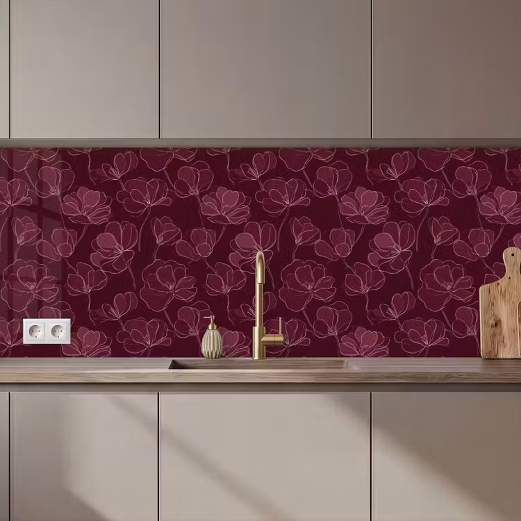 Bloemen - Patroon - Bordeauxrood keuken achterwand 2 middel 871 zz_3dshopping