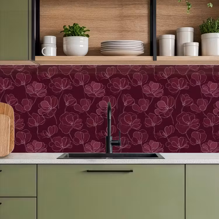 Bloemen - Patroon - Bordeauxrood keuken achterwand 2 middel 871 -sfeer3