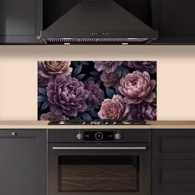 Bloemen - Patroon - Donker - Botanisch - Paars keuken achterwand spatscherm middel -sfeer1