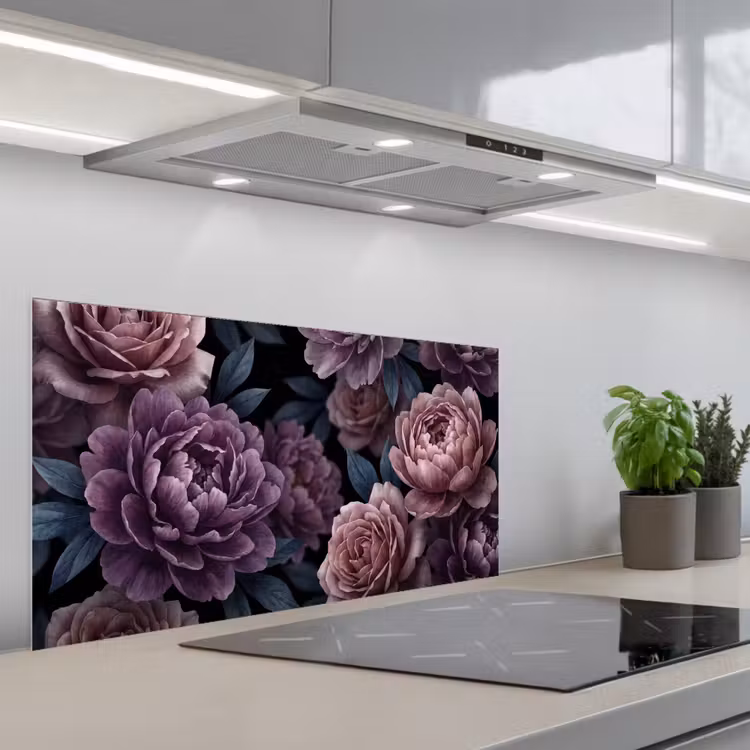 Bloemen - Patroon - Donker - Botanisch - Paars keuken achterwand spatscherm middel -3d_schuin