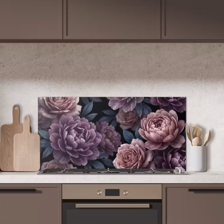Bloemen - Patroon - Donker - Botanisch - Paars keuken achterwand spatscherm middel -sfeer2