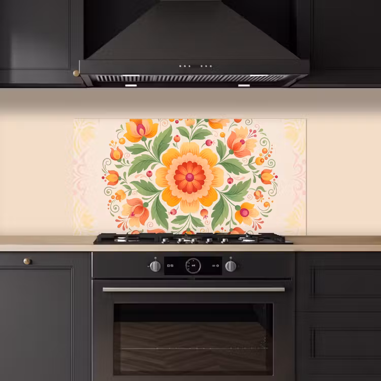 Bloemen - Patroon - Decoratief - Oranje keuken achterwand spatscherm middel -sfeer1