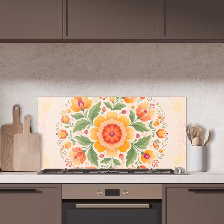 Bloemen - Patroon - Decoratief - Oranje keuken achterwand spatscherm middel -sfeer2
