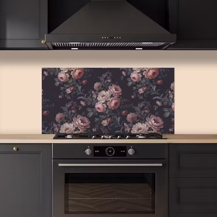 Bloemen - Patroon - Sierlijk - Roze - Donker keuken achterwand spatscherm middel -sfeer1