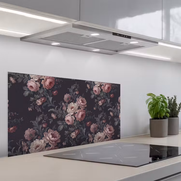 Bloemen - Patroon - Sierlijk - Roze - Donker keuken achterwand spatscherm middel -3d_schuin