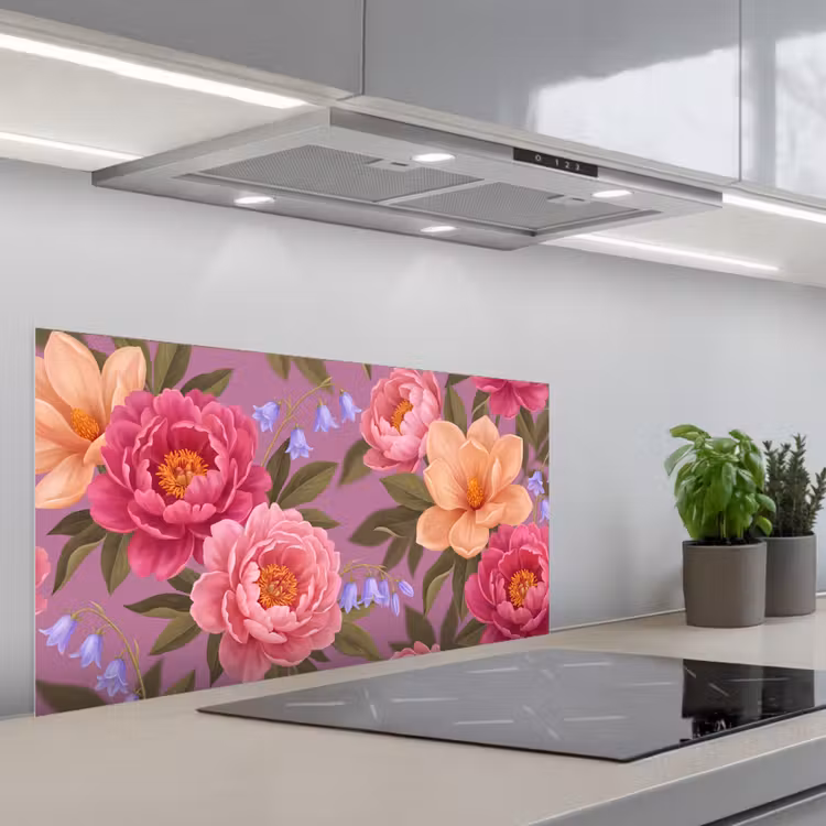 Bloemen - Patroon - Illustratie - Roze keuken achterwand spatscherm middel -3d_schuin